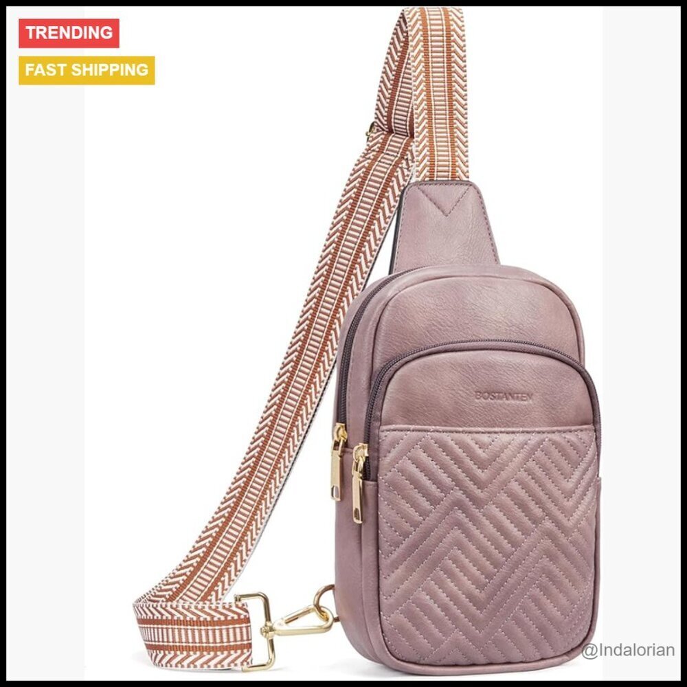 Quilted Vegan Leather Crossbody Sling Bag Adjustable Strap Elegant Minimal Chic